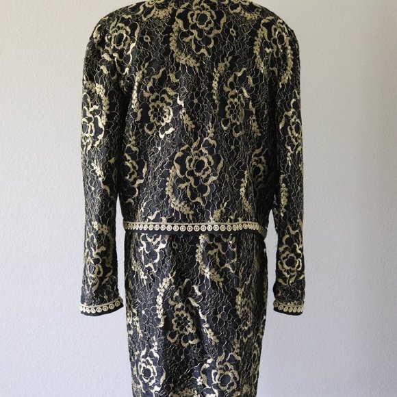 Diane Freis Gold and Black and Gold Lace Vintage Skirt Suit - Picture 3 of 9